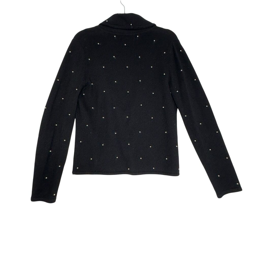 Vintage Jones NY Pearl Beaded Cardigan Sz Petite Small Black Wool Blend Coquette - Picture 4 of 12